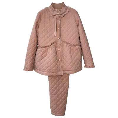 冬季女加厚提花绒翻领家居服套装