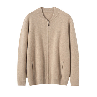 秋冬LP同款轻奢极简风100%山羊绒开衫男毛衣圆领拉链针织外套宽松