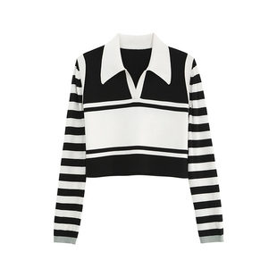 【商场同款】X--MOOM秋季新款条纹撞色假两件衬衫领针织衫女