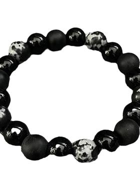 裂纹火山石黑色玛瑙串珠手链