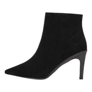 羊皮Aee爱意 优雅简约时装靴瘦瘦短靴女尖头高跟职业细跟纯欲名媛