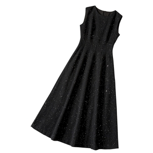 她池圆领连衣裙2026春装新款女装时尚中长款收腰显瘦叠穿背心裙