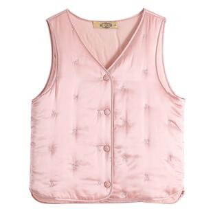 美标秋冬款真丝夹棉背心桑蚕丝马甲女重磅丝绸轻薄居家服保暖上衣
