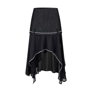 创世纪元【织影漫曳】气质系A字半身裙女夏薄款仿牛仔不规则半裙