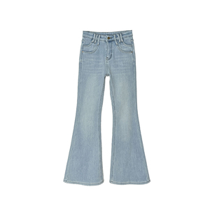 上身超显瘦！高腰微喇叭牛仔裤女2025冬季新款加厚绒弹力修身长裤