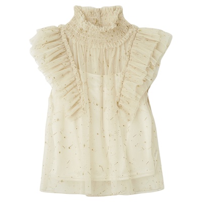 SNIDEL2025秋冬新品Chacott联名薄纱荷叶边小飞袖衬衫SWFB254086