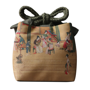 春泥古画棉布茶叶罐茶壶茶具茶杯收纳包旅行包汉宫春晓布袋大布包