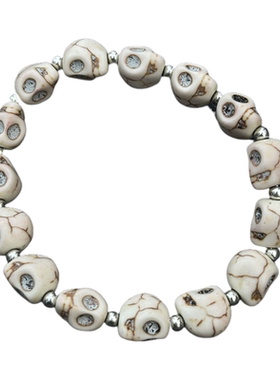 冷淡松石裂纹骷髅头复古配饰手链