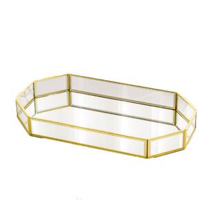 轻奢金色玻璃化妆品收纳盒网红梳妆台置物架北欧客厅玄关摆件托盘