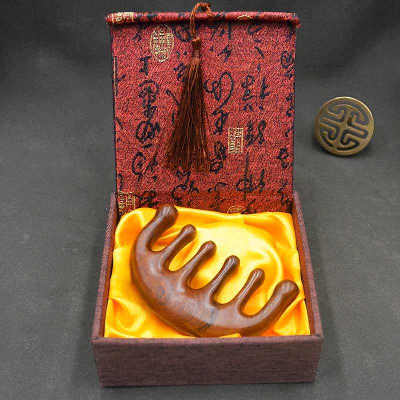 金丝檀加大6齿圆头刮痧梳子木整梳经络按摩制作按雕刻木头皮现货