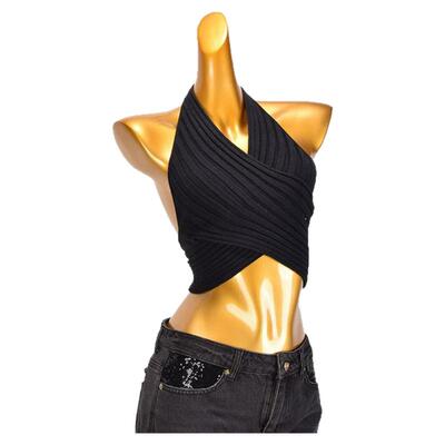 外贸单交叉挂脖针织背心女装夏季