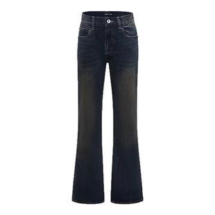 正确版新款中腰前长后短喇叭牛仔长裤Fig 泥蓝新款宽松显瘦裤子女