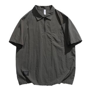 WH先生夏季国潮冰丝短袖Polo衫男新款纯色速干凉感打底衫情侣t恤