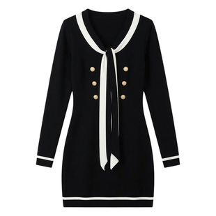 春装女款2026年新款针织连衣裙女小香风V领辣妹性感小个子包臀裙