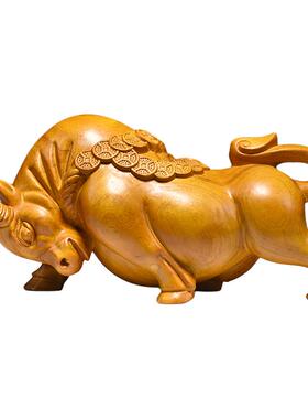 香樟木雕牛摆件实木牛气冲天礼品