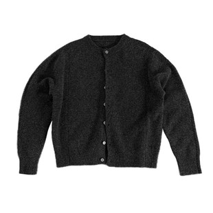 0926studio老钱风简约轻奢圆领羊毛针织开衫柔软纯深灰色毛衣外套