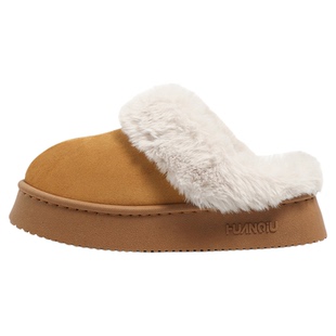 环球厚底雪地靴棉鞋女款2025新款冬季加绒保暖外穿防滑毛毛半拖鞋