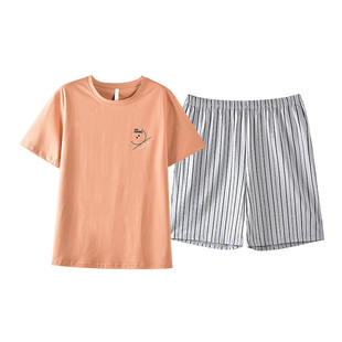 新一步【加大加肥】纯棉男款睡衣短袖短裤夏季薄款简约休闲家居服