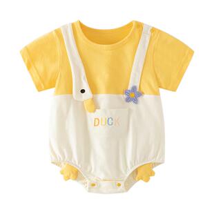 婴幼儿连体衣服夏季装短袖小月龄包屁衣纯棉薄款男女新生宝宝满月