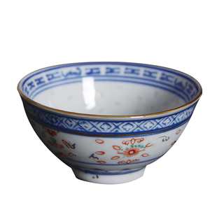景德镇80年代老厂货陶瓷加彩青花玲珑斗彩陶瓷茶碗主人品茗杯单个