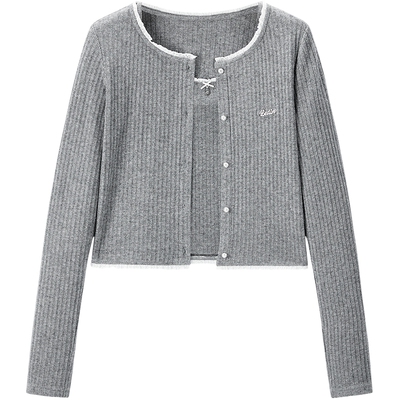 【商场同款】乐町两件套长袖T恤女春季新款撞色领打底衫C1CPF3437