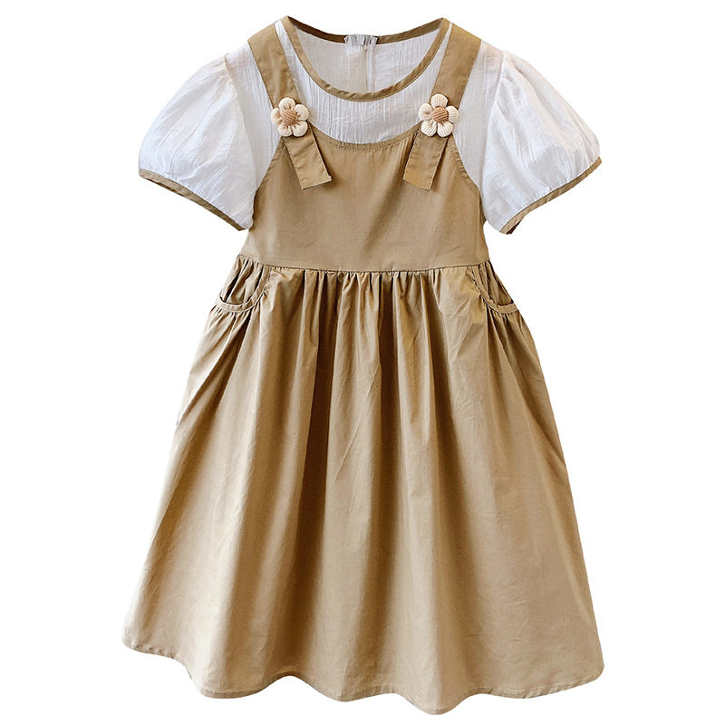 童装女孩夏季棉布裙假两件背带裙好看女童衣服裙子儿童连衣裙