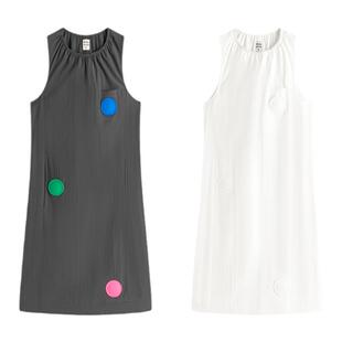 Studio1till8｜清凉夏日锦棉混纺按钮彩色波点A字短裙连衣裙