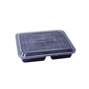 分格餐盒黑色三格四格方形圆形美式一次性打包盒子外卖快餐便当盒