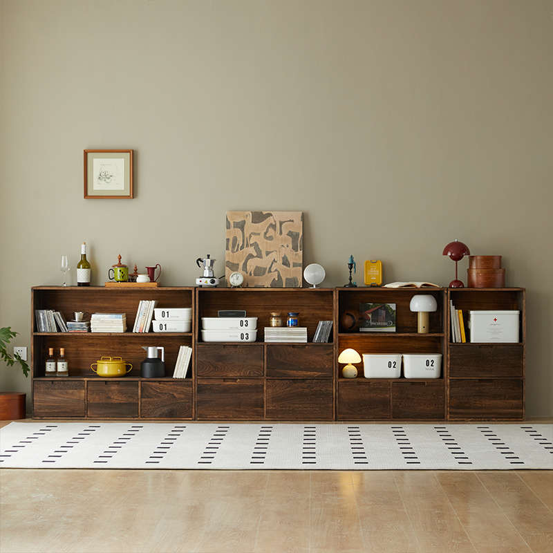 实木书柜储物柜组合矮柜落地书架家用餐边角柜复古展示柜阳台柜子