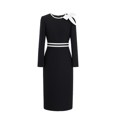 MOJO AVENUE莫佐2025新款法式名媛蝴蝶结连衣裙女秋优雅黑白撞色