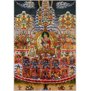 西藏镀金画心莲花生大师唐卡装饰画 莲师皈依境铜像玄关茶室挂画