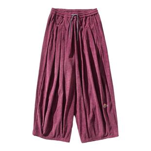 日系复古灯芯绒加厚休闲裤宽松大码直筒阔腿裤中国风男装长裤子潮