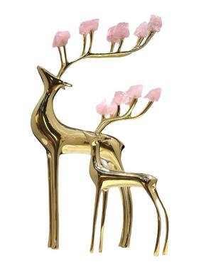 软装发财树鹿玄关摆件黄铜简约