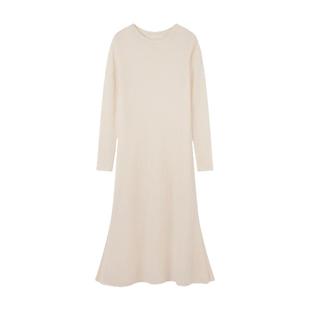 GOBI戈壁夏季圆领白色长袖优雅高级时尚女士长裙羊绒连衣裙WK685