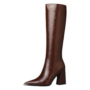 2026年秋冬季新款欧美风长筒靴子尖头粗跟高跟骑士靴高筒靴女加绒