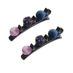 小香风鸭嘴夹毛毛球侧边编发发夹女网红刘海碎发夹子头饰发卡神器