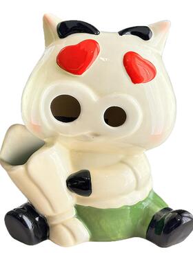 肥嘟嘟可爱小猪花瓶摆件陶瓷