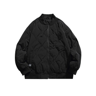 MXD UGLY冬季潮牌C字母植绒羽绒服男菱形格纯色棒球领轻薄款外套