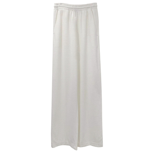 针织米白阔腿裤女秋冬加绒加厚糯米梨形报恩裤加长拖地白色裤子