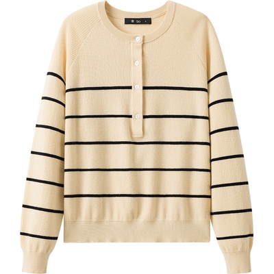 【羊毛】播 bo 商场同款条纹圆领针织衫女春季BDS1SD1138