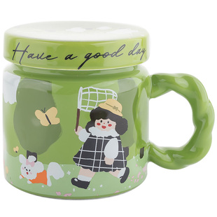 小清新陶瓷马克杯带盖勺特别好看的咖啡杯子女生高颜值家用喝水杯