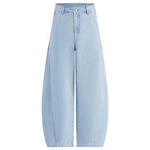 Navigare意大利小帆船纯棉牛仔长裤女2026春季新款蓝色高腰弯刀裤