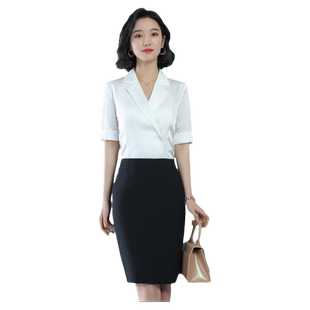 诗璐雅职业装气质女神范商务职业套裙短袖时尚美容师工作服女夏装