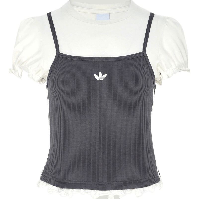 adidas阿迪达斯三叶草女子假两件泡泡袖运动休闲短袖T恤LI5117