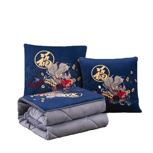 两用水晶绒抱枕被国潮中式风靠垫背二合一汽车办公室加厚空调毛毯