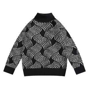 BOYUE帛跃高领撞色毛衣港风复古保暖内搭潮流日常条纹针织衫男女