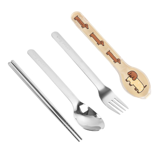 蓝莲花筷子勺子叉三件套不锈钢便携餐具收纳盒办公室外带饭盒餐盒