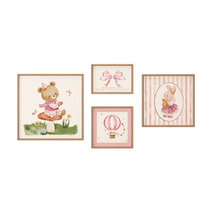 MeitingHome儿童房装饰画实木女孩房卧室床头墙上挂画背景墙壁画