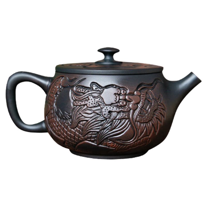 云南原矿紫陶浮雕凤鸣汉瓦泡茶壶