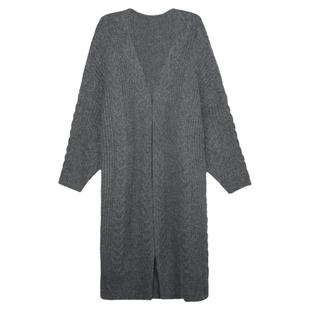 MULVAN【现货7折】灰色长款麻花毛衣外套女秋冬宽松衫加厚开衫